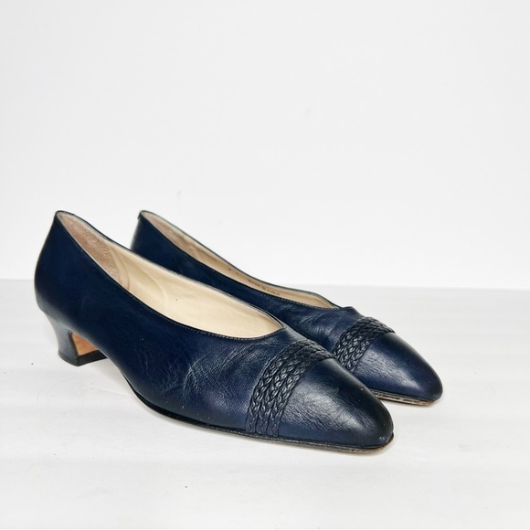 VTG Bally Blue Leather Lucille Heels Size 8 Made in Italy Women’s - Picture 1 of 6